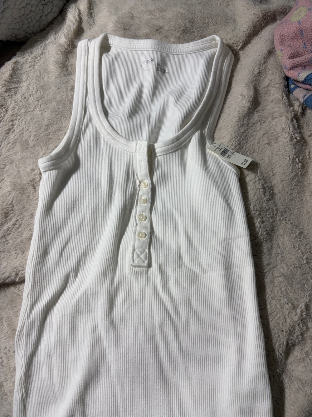 aerie White Ribbed Henley Tank Top